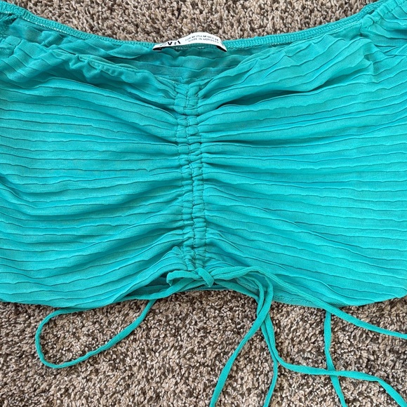 Zara Turquoise Ruched Crop Top - Picture 3 of 6
